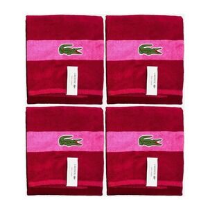 Lacoste‎ Pink Bath Towel 4 Pack 100% Cotton 30" x 52" Big Crocodile Logo